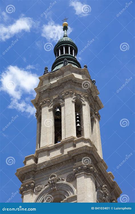 Tower of the Basilica of Our Lady of the Pillar Stock Image - Image of ...