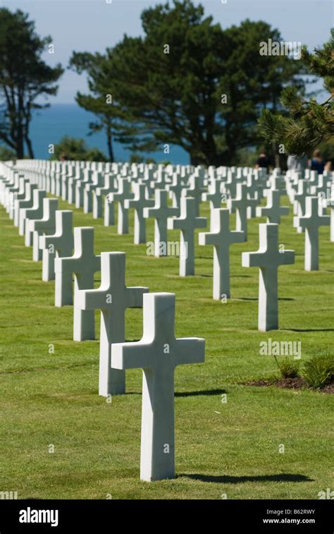 Rows Of Soldiers Graves At The Normandy American Cemetery France Stock