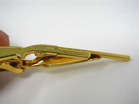 Rifle Tie Clip For Men Vintage Jewelry Gold Tone Gem