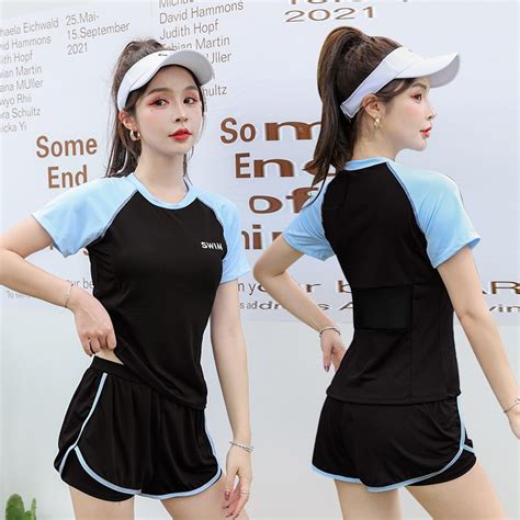 Bộ Đồ Bơi Ngắn Tay Bikini Đồ Bơi Nữ Có mút ngực quần vải lớp không bị