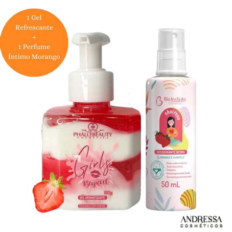 Kit Gel Hot Girls Beijavel Morango Creme Para Virilha Perfume Intimo Cheirinho De Morango