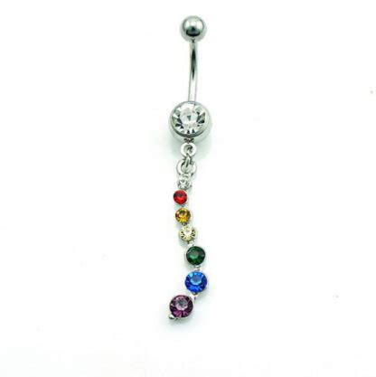 Rainbow CZ Gem Waterfall 316L Surgical Stainless Steel Belly Dangle