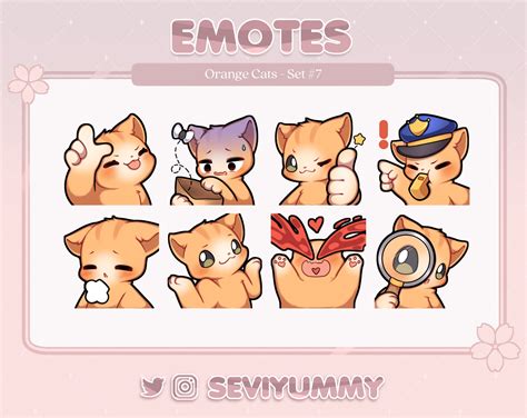 Orange Cat Emotes Set 7 Twitch Discord Kawaii Kitty Neko Etsy