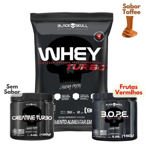 Kit Suplemento Combo Whey Turbo 907g Creatina 150g Pre Treino Bop