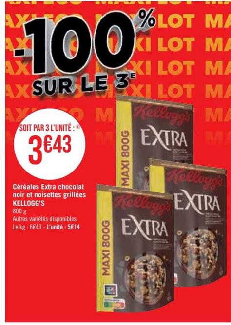 Promo Céréales Extra Chocolat Noir Et Noisettes Grillées Kellogg s chez