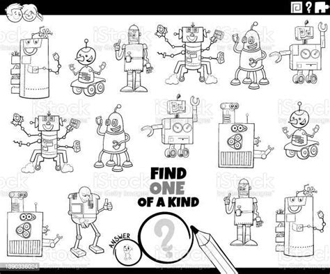 만화 로봇 색칠 공부 책 페이지가있는 친절한 작업 중 하나 로봇에 대한 스톡 벡터 아트 및 기타 이미지 로봇 가공의 인물