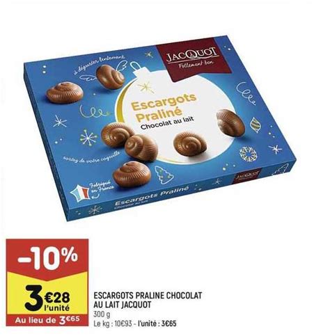 Promo Escargots Pralin Chocolat Au Lait Jacquot Chez Leader Price