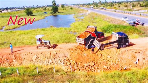 Wonderful New Project Pushing Soil Into Water By Komatsu D20p Dozer