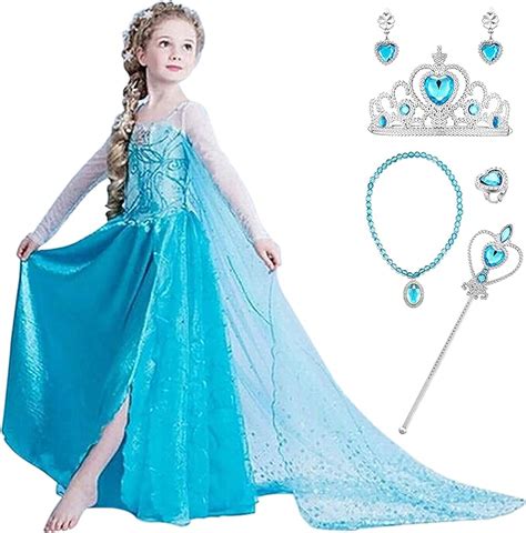 YOSICIL Niña Princesa Disfraz Frozen Elsa con Accesorios 5PC Corona