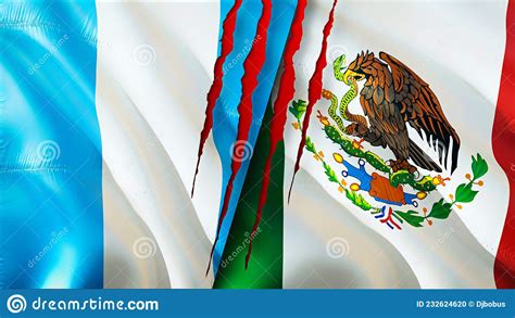 Guatemala And Mexico Flags With Scar Concept Waving Flag D Rendering