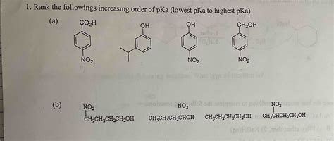 rank the following acids from lowest pka to highest pka. 2