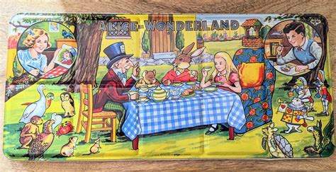 1950s Alice In Wonderland Made In England Lithograph Paint Tin Large