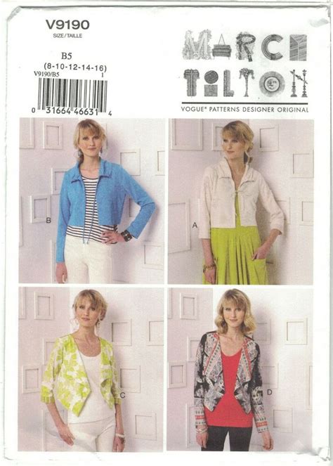 Vogue Marcy Tilton Pattern Shrug Cropped Jacket Choose Size Uncut