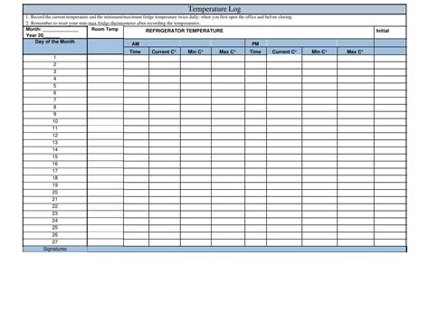 Free Printable Temperature Log Templates Excel Word Pdf