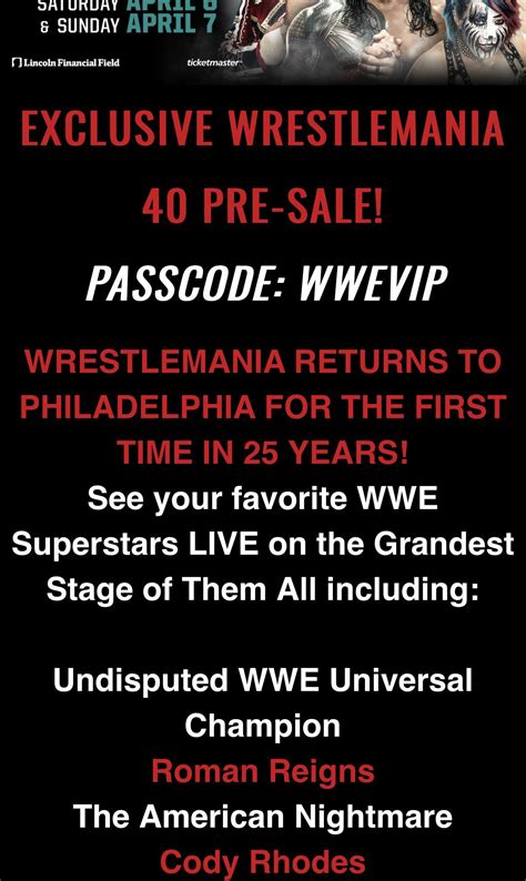 WWE Email for Wrestlemania 40 Pre-Sale Tickets basically gives away the ...