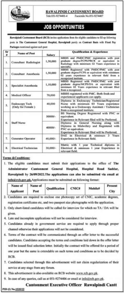 Rawalpindi Cantonment Board RCB Job 2022 2024 Job Advertisement Pakistan