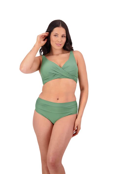 Moontide Swimwear Uk Contours Side Ruched Plunge Swimsuit In Khaki