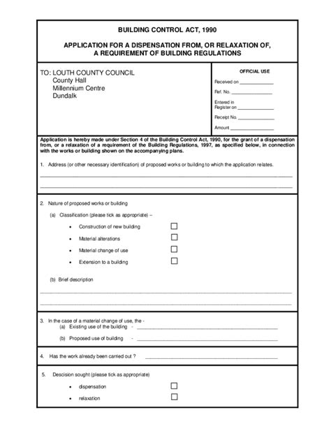 Fillable Online FORM OF APPLICATION FOR A DISPENSATION FROM OR A