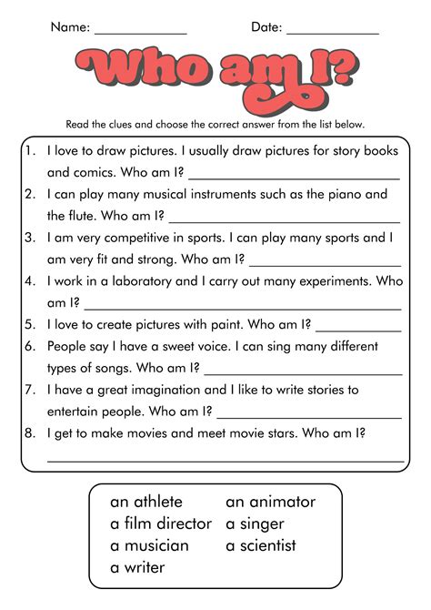 18 Best Images Of Who I Am Student Worksheet Who Am I Worksheets For