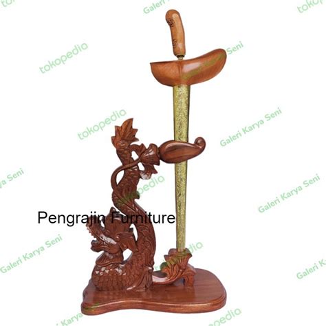 Jual Stand Jagrak Keris Isi Ukiran Naga Raja Finishing Plitur Coklat