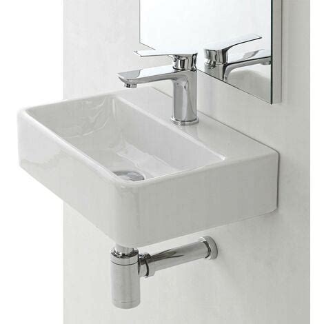 Lavabo Sospeso Rettangolare In Ceramica X Cm Bianco Lucido