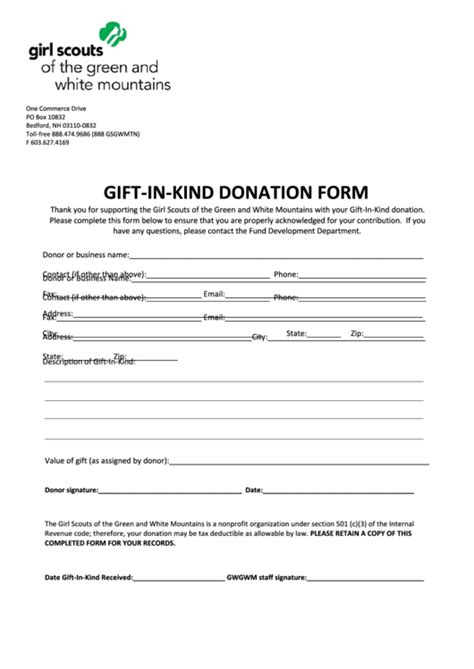 T In Kind Donation Form Printable Pdf Download