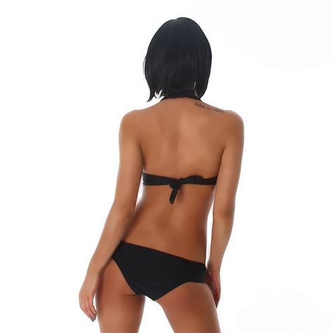 Sexy Damen Neckholder Bikini Mit B Gel Bh Schwarz