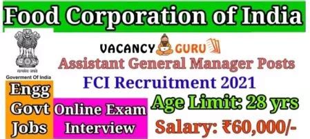 Food Corporation India FCI Recruitment 2021 Apply Online For 89 Post