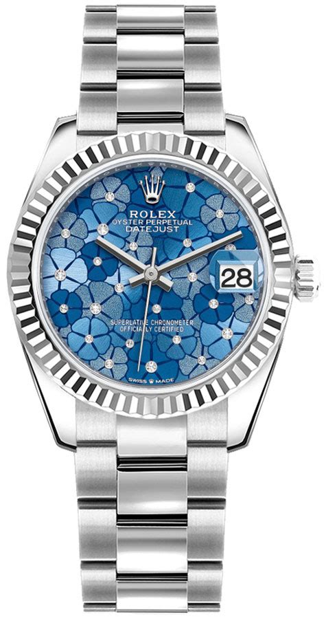 Rolex Datejust Azzurro Blue Floral Motif Womens Watch