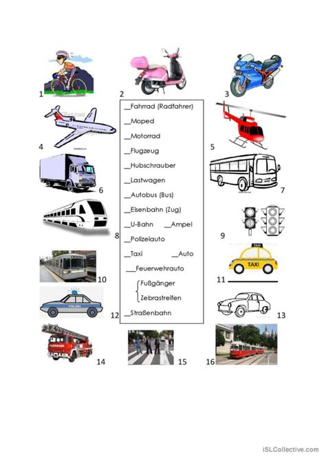 Verkehrsmittel allgemeine Deutsch DAF Arbeitsblätter pdf doc