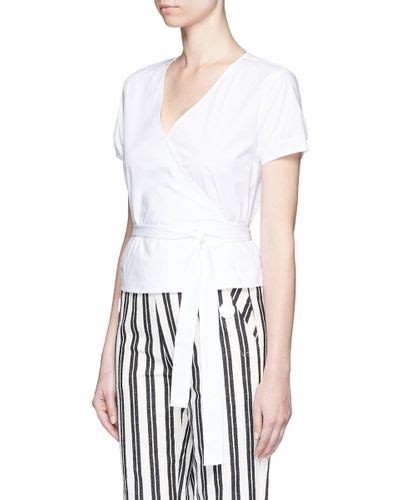 Theory Analice Cotton Poplin Wrap Blouse In White Lyst