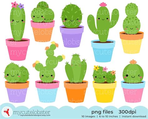 Cute Cactus Clipart Happy Cactus Clip Art Set Cacti - Etsy