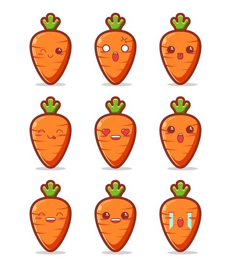 Premium Vector Cute Kawaii Carrot Emoticon Expression Collection