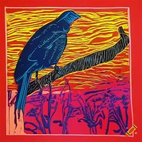 Vibrant Linocut Artwork Titled Brendans Voyage On Craiyon