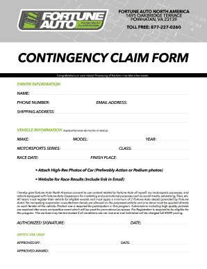 Fillable Online Contingency Claim Form Fortune Auto Fax Email Print