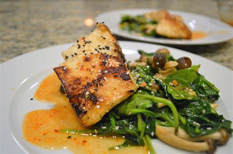 Seared Chilean Sea Bass With Asian Glaze And Sesame Spinach Seared Chilean Sea Bass Recipe