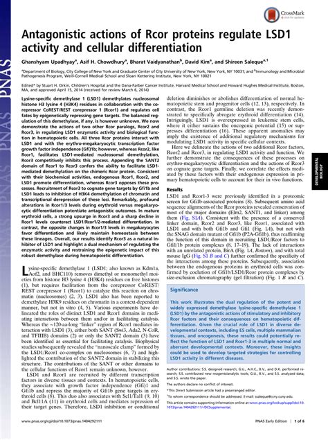 PDF Antagonistic Actions Of Rcor Proteins Regulate LSD1 Activity And