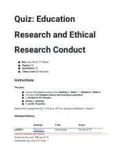 Quiz On Education Research And Ethical Conduct Course Hero