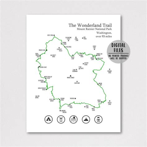 Wonderland Trail Map-wonderland Trail Hiking Map Print-mount - Etsy