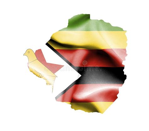 Mapa De Zimbabwe Con La Bandera Que Agita Aislada En Blanco Stock De