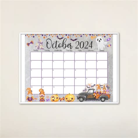 EDITABLE October 2024 Calendar Happy Halloween Pretty Ghost Cute