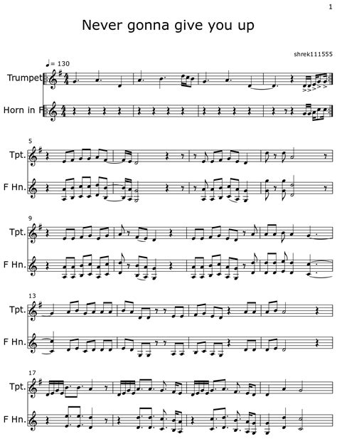 Never Gonna Give You Up Sheet Music For Trumpet Horn In F