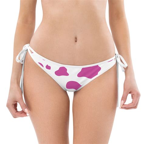 Cow Print Reversible Bikini Bottom Black And White Pink And Etsy