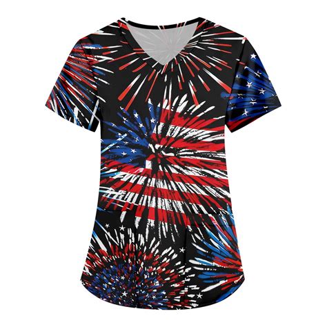 UoCefik Women S Scrubs 4th Of July Short Sleeve Patriotic Working Nurse