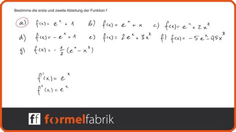 Ableitung der e Funktion leichte Übungsaufgaben OHNE Produkt und