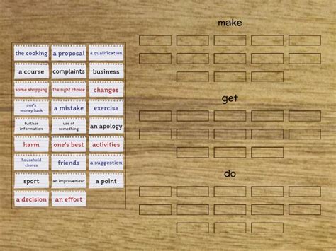 Collocations With Make Get And Do Ordenar Por Grupo