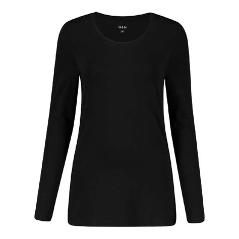 Handh Womens Stretch Long Sleeve Scoop Neck Tee Black The Warehouse