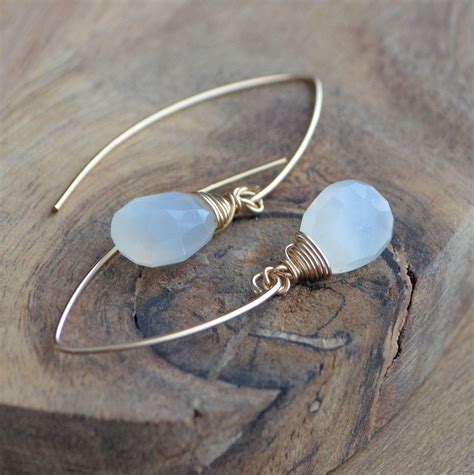 Long White Moonstone Earrings White And Gold Earrings White Gemstone