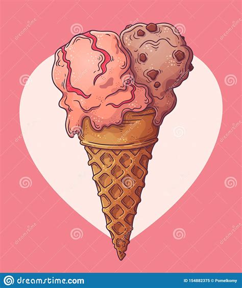 Vetor Duas Bolas Do Gelado Em Um Cone Do Waffle Ilustra O Do Vetor