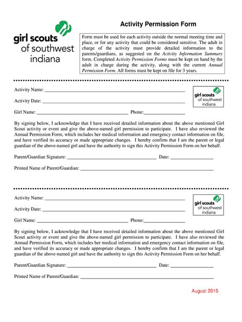 Fillable Online Girlscouts Gssi Activity Permission Form Girl Scouts